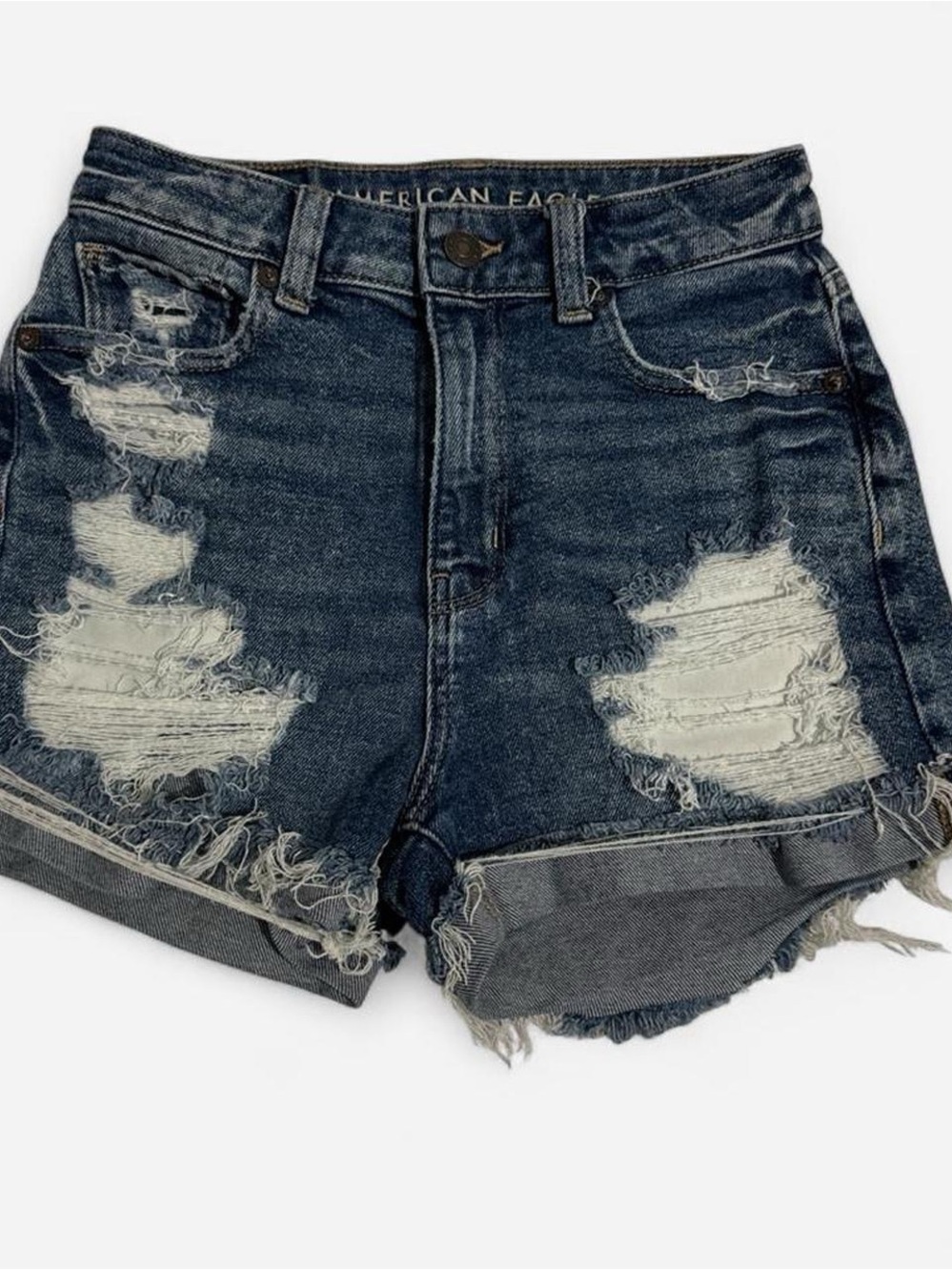 American Eagle Outfitters Dark Indigo Distressed Denim Shorts